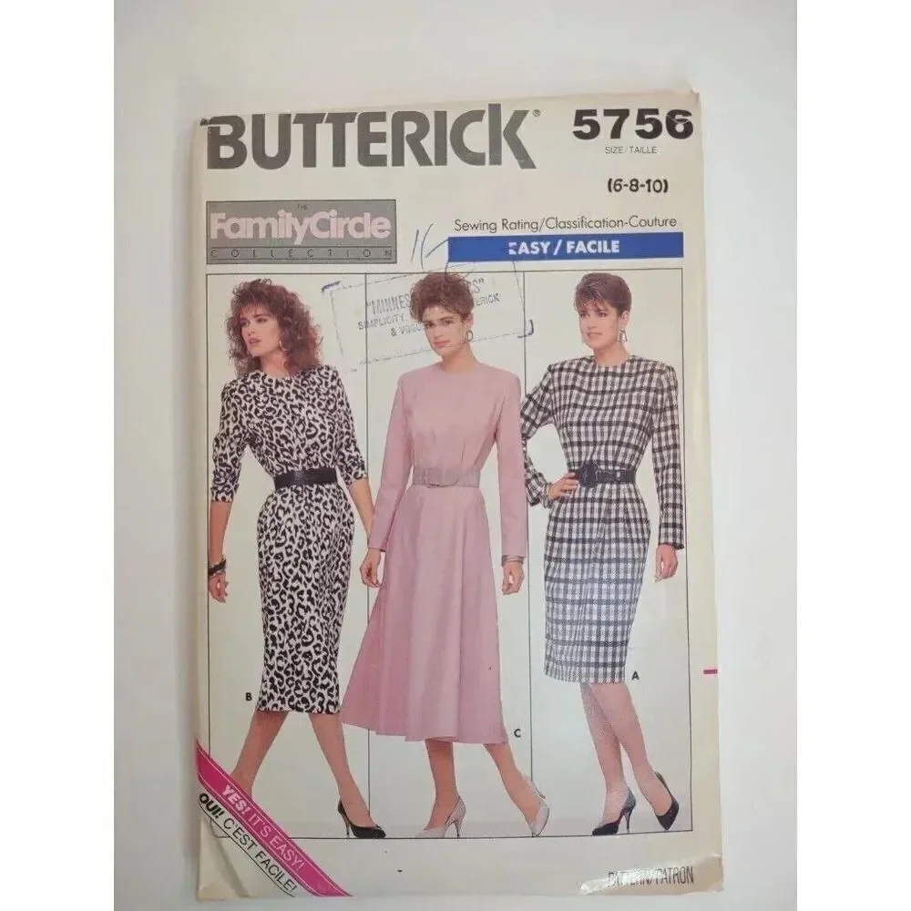 Butterick  Pattern 5756 - Misses' Dresses Extended shoulders …Uncut 1987